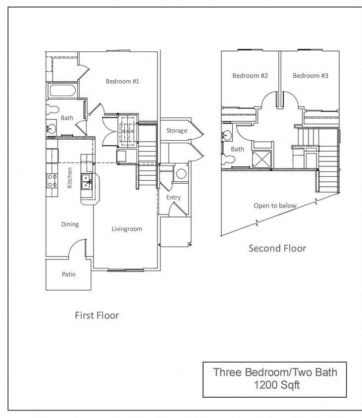a floor plan of a house with two bedrooms and two baths